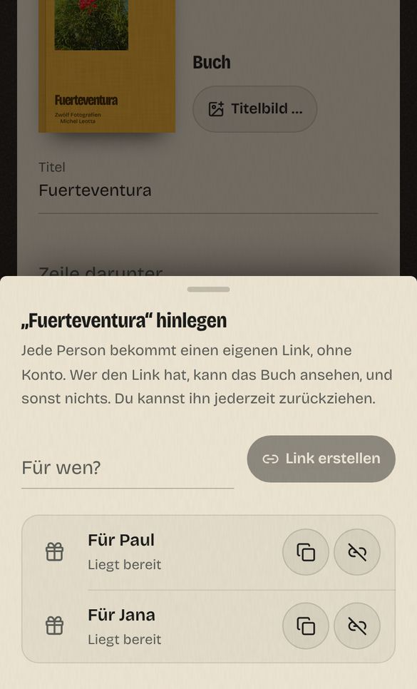Bildschirmfoto: Ein Link pro Person